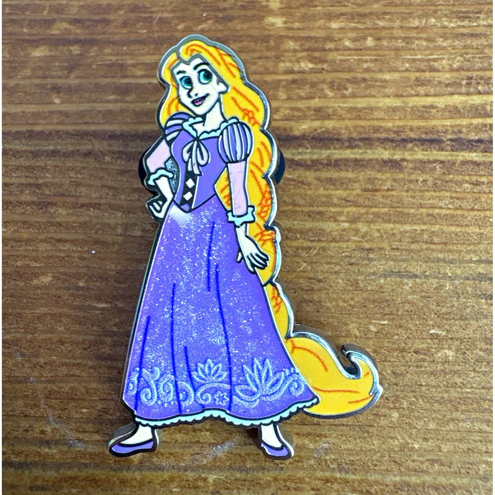 Disney Rapunzel Glitter Enamel Pin Purple Dress Long Blonde Hair Single 2"